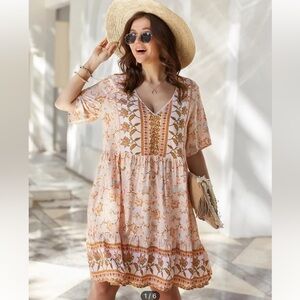 Plus Floral Print Smock Dress